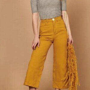 Whimsy and Row  Flora Organic Cotton Wide Leg Cropped Pant in Mustard
